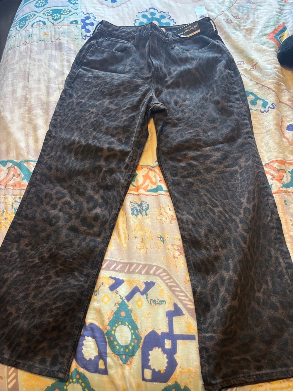 Abercrombie & Fitch Black Leopard Print Wide-Leg Jeans - Picture 1 of 4
